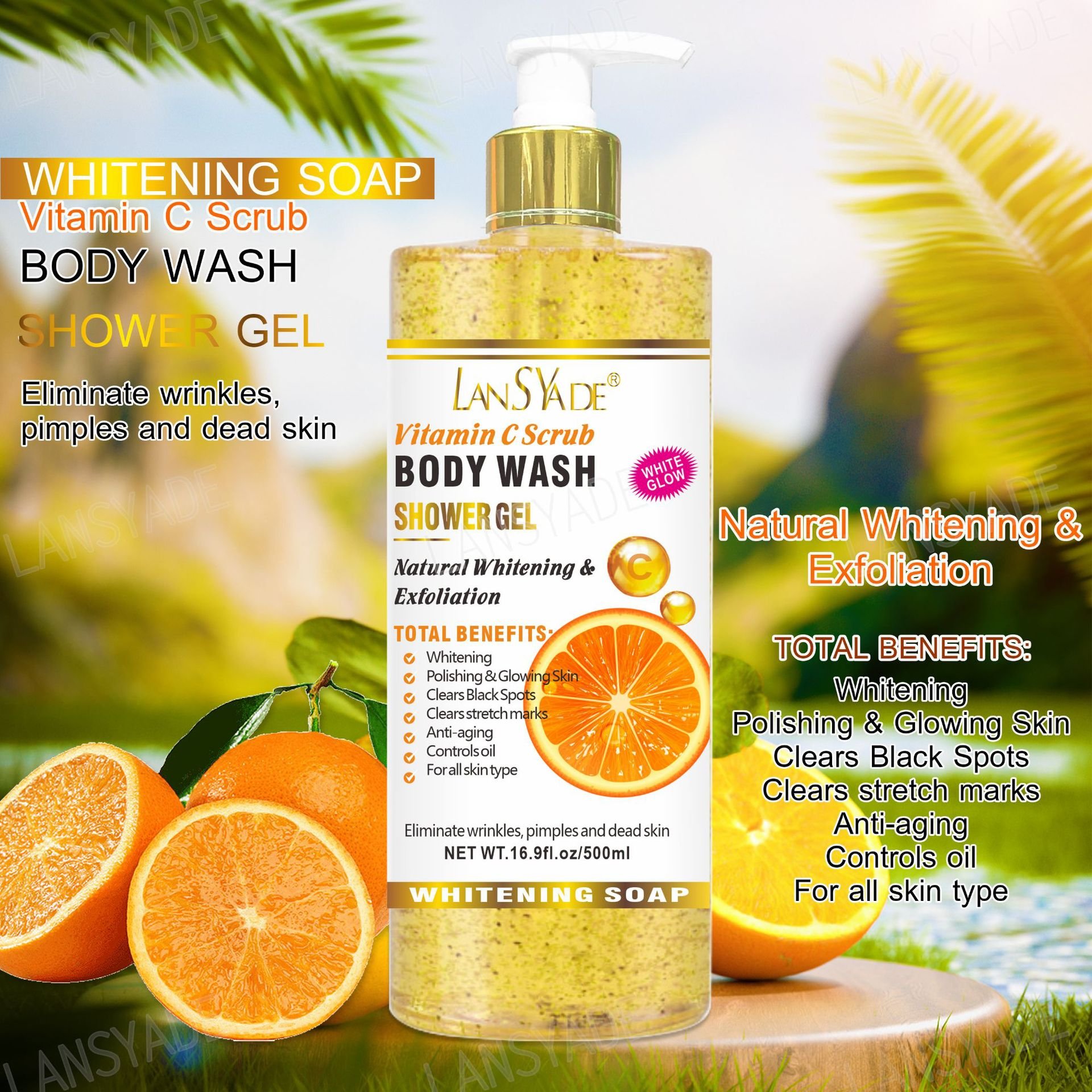 Shower Gel Turmeric vitamin C whitening scrub body wash moisturize exfoliating soap deep clean protect skin fragrance scrub