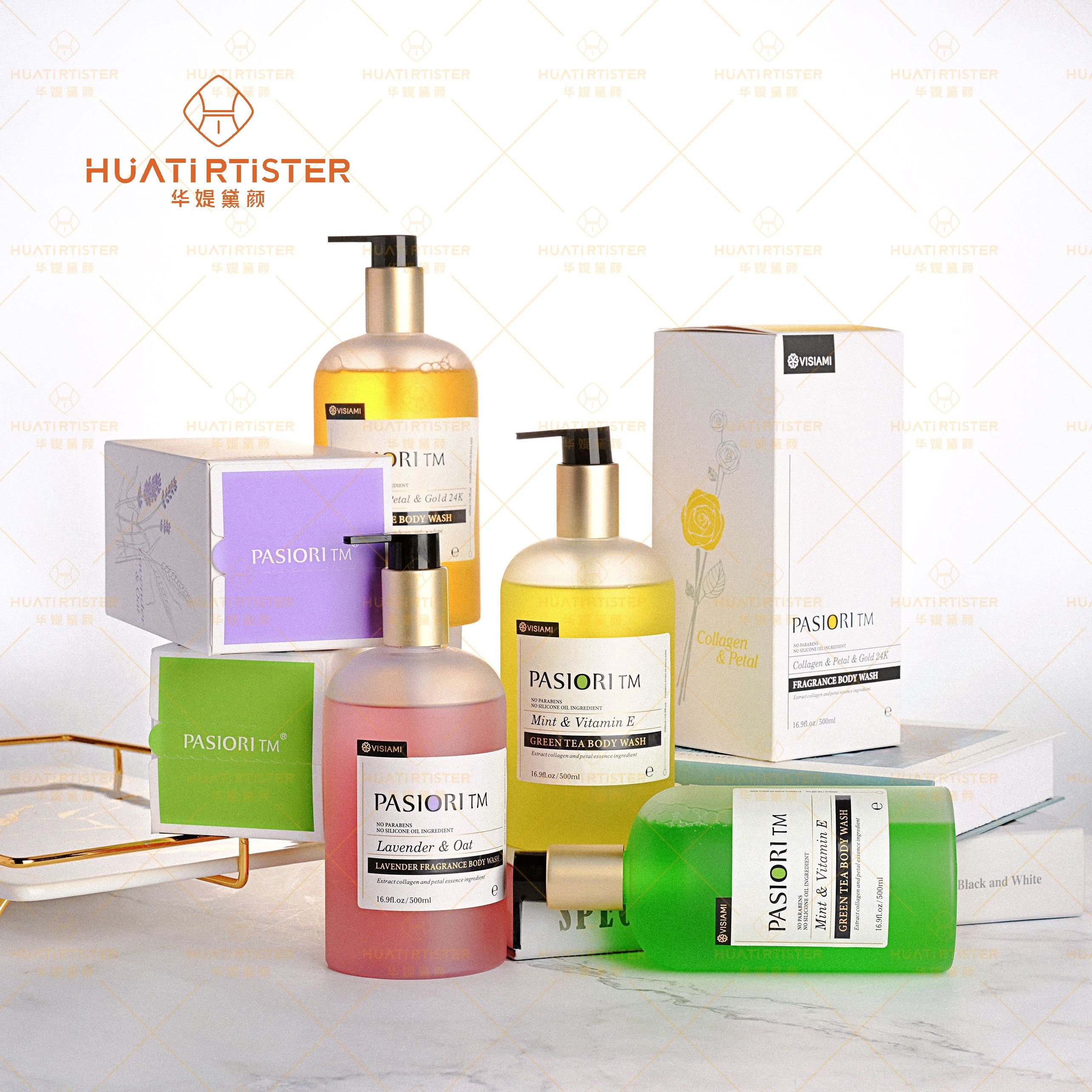 Huati Sifuli RubioAroma Body Wash Shower Gel Visibly Smoother Skin Gentle Exfoliating With Sea Minerals Cleanser