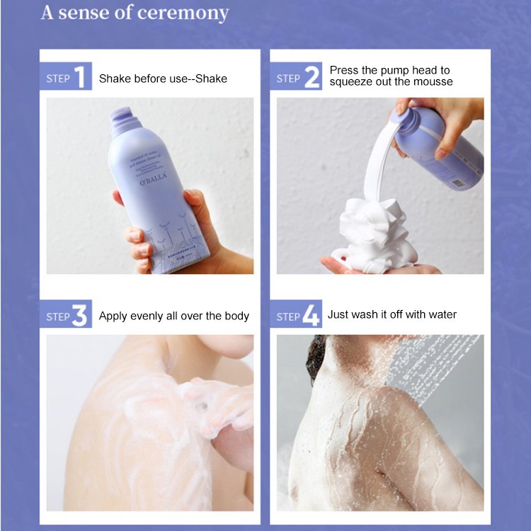OEM ODM Private Label Essential Oil Amino Acid Deep Cleansing Moisturizing Refresh Shiny Organic Natural Body Wash Shower Gel