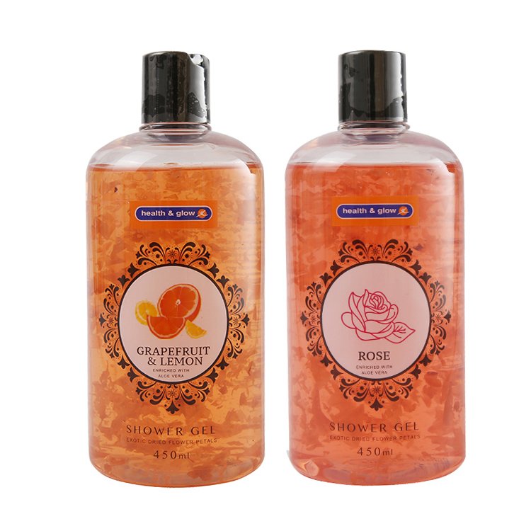GMPC certificated paraben free sulphate free bath shower gel easy take petal skin whitening shower gel