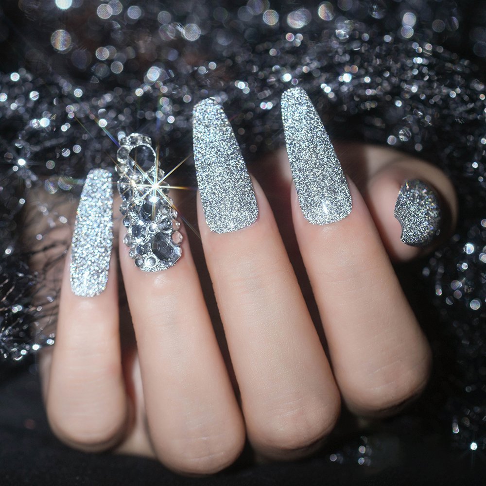 Impress Nails Shimmer Nail Polish Platinum Salon Glitter Foil Diamond Light Flash Gel