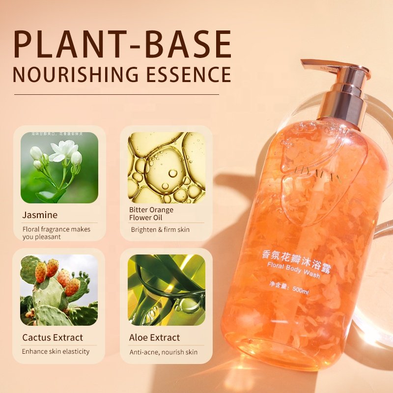 Wholesale 500ml Bodywash Natural Floral Fruit Seeds Shower Gel Skin Soothing Whitening Body Wash