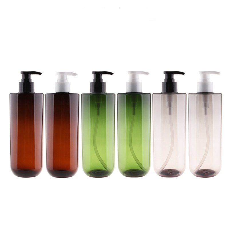 Spot 300ml 500ml PET pressing lotion bottle Plastic daily cosmetic shampoo packaging brown green shower gel dispenser bottle