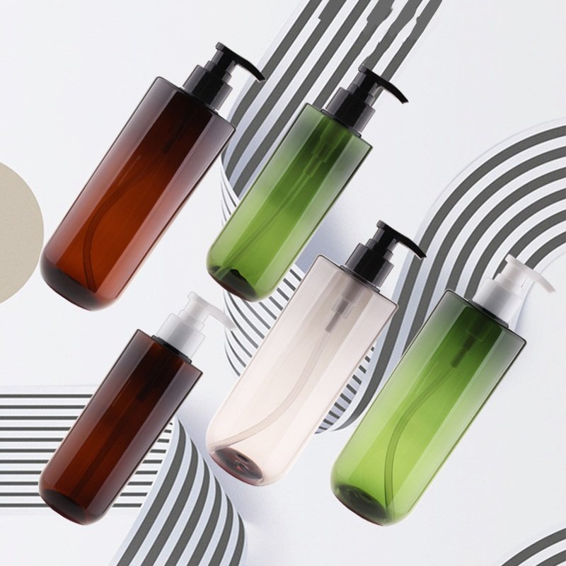 Spot 300ml 500ml PET pressing lotion bottle Plastic daily cosmetic shampoo packaging brown green shower gel dispenser bottle