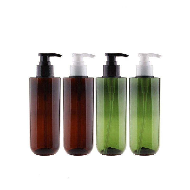 Spot 300ml 500ml PET pressing lotion bottle Plastic daily cosmetic shampoo packaging brown green shower gel dispenser bottle