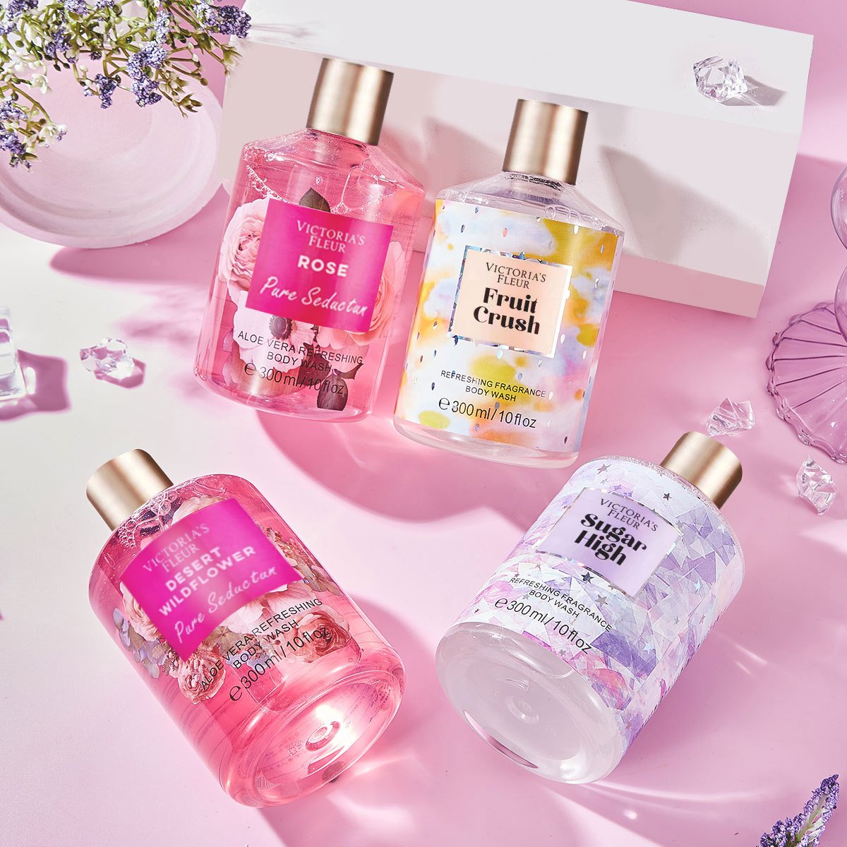 Factory direct sale fragrance shower gel velvet flower petals water kiss lasting fragrance love secret words