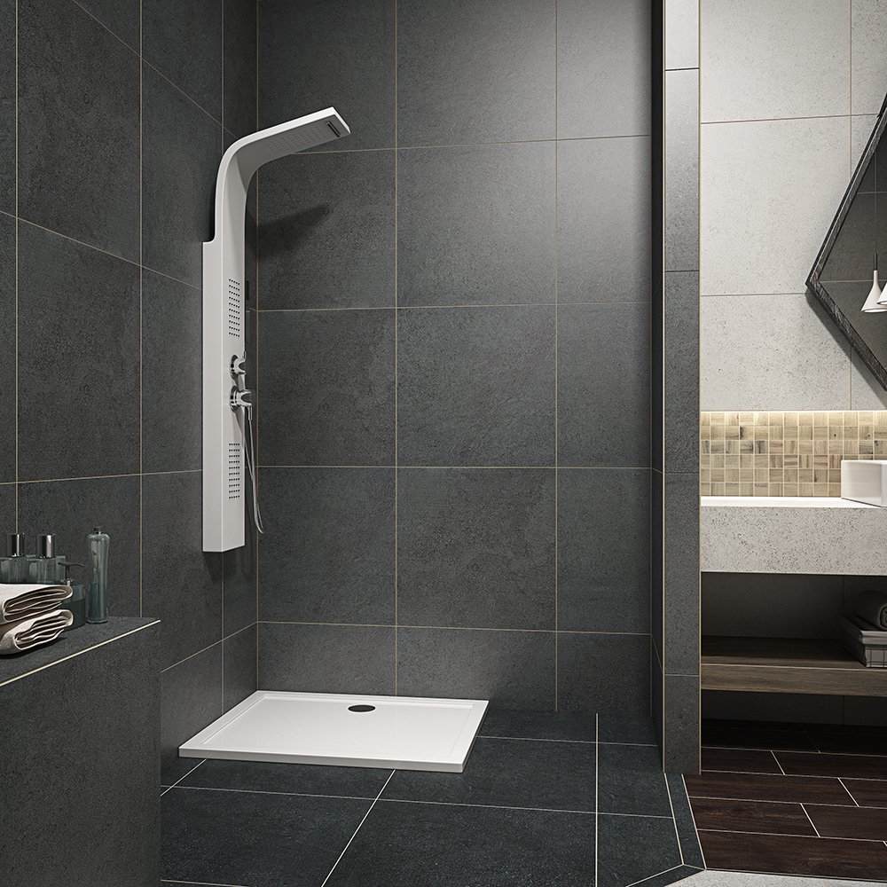 Stone shower pans cupc caravan bathroom wet room standard small large anti slip solid surface rectangular walk in base tray