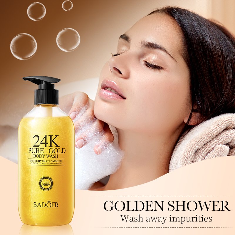 SADOER Body Wash Deep Cleansing Nourishing Body Wash Bathing Liquid Exfoliator Whitening Shower Gel Wholesale 24 K Gold Adults