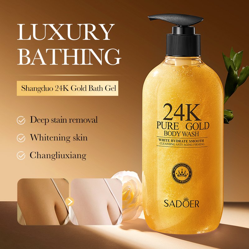 SADOER Body Wash Deep Cleansing Nourishing Body Wash Bathing Liquid Exfoliator Whitening Shower Gel Wholesale 24 K Gold Adults