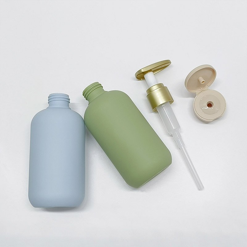 Green Plastic Cylindrical Cosmetic HDPE Bottle 300ml 500ml Shampoo Dispenser Shower Gel Lotion Pump Bottle
