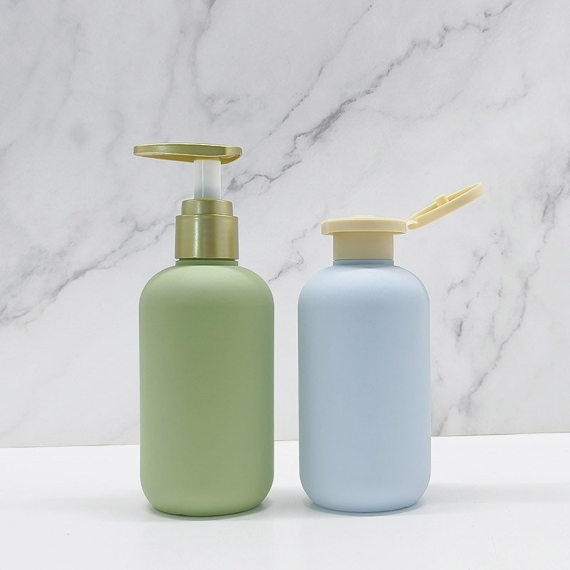 Green Plastic Cylindrical Cosmetic HDPE Bottle 300ml 500ml Shampoo Dispenser Shower Gel Lotion Pump Bottle