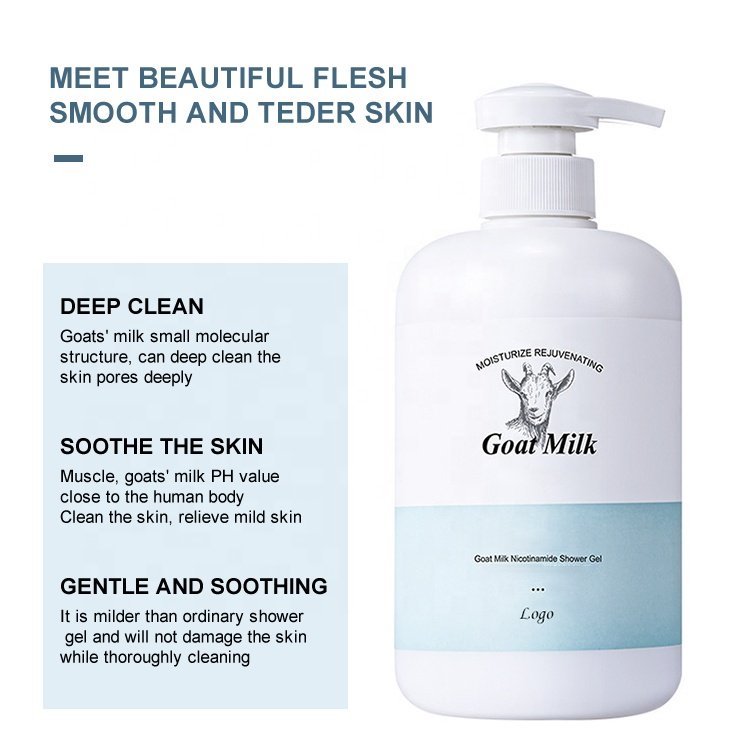 Gloway 800ml Nicotinamide Hydrating & Moisturizing Goat Milk Body Wash Shower Gel for Smooth Tender Dry Skin