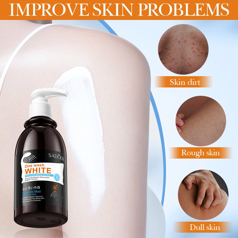 OEM SADOER Private Label Bath Volcanic Mud Skin Rejuvenation Body Wash Deep Cleaning Moisturizing Lightning Whitening Shower Gel
