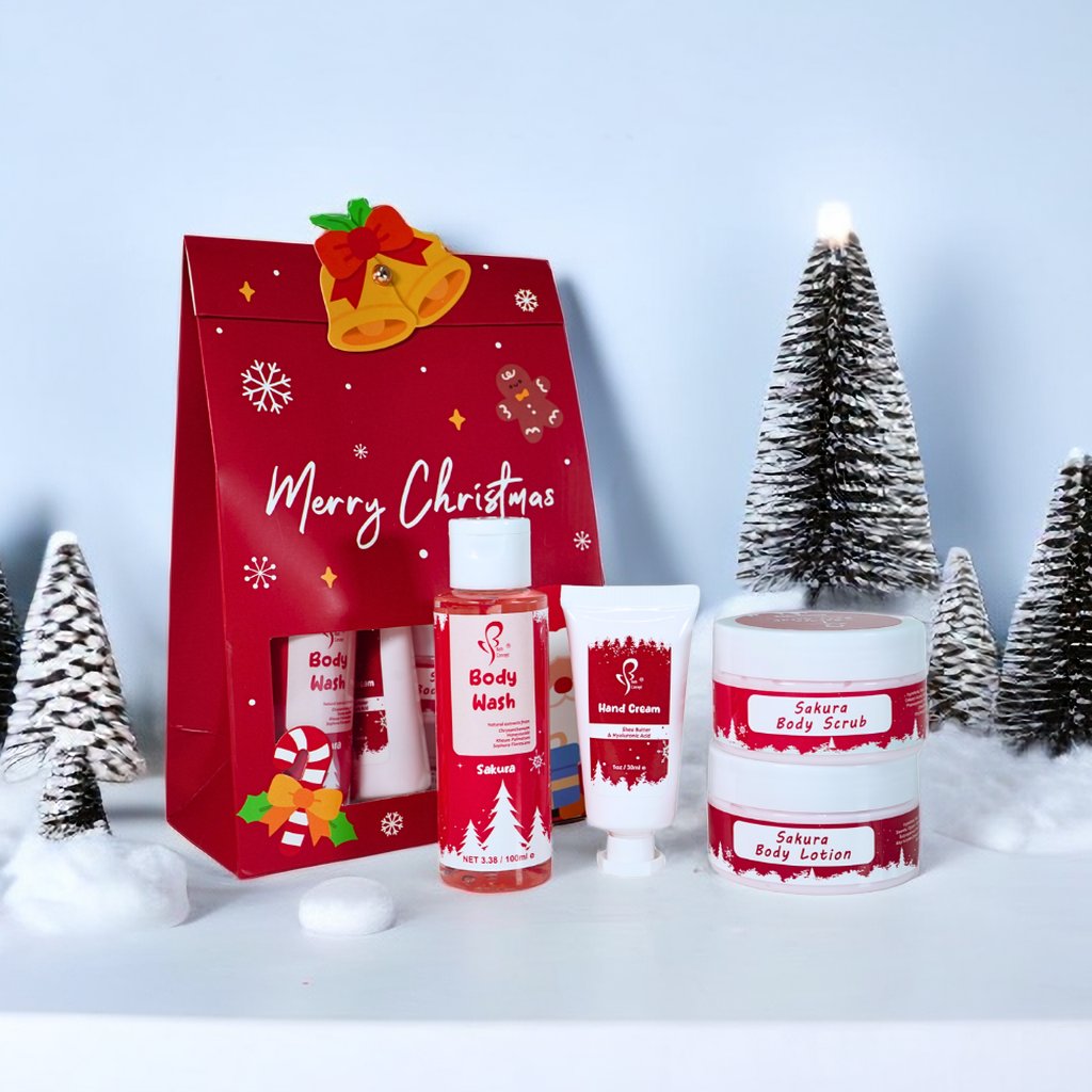 OEM Factory Christmas Day Bath Gift Set Spa Luxury Sakura Scent Bath Gift Set Body Scrub Shower Gel Body Lotion For Women
