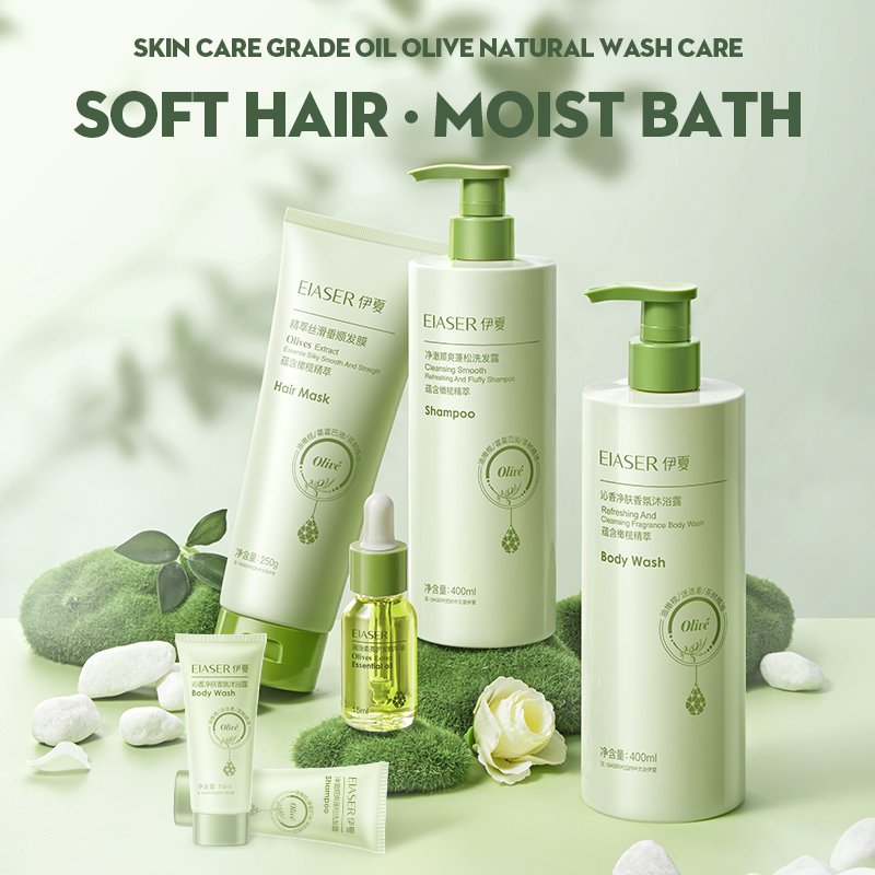 OEM Custom Bath Care 6-piece set Natural Organic Olive Oil Dandruff Control Shampoo Nourishing Hair Mask Fragrance Shower Gel