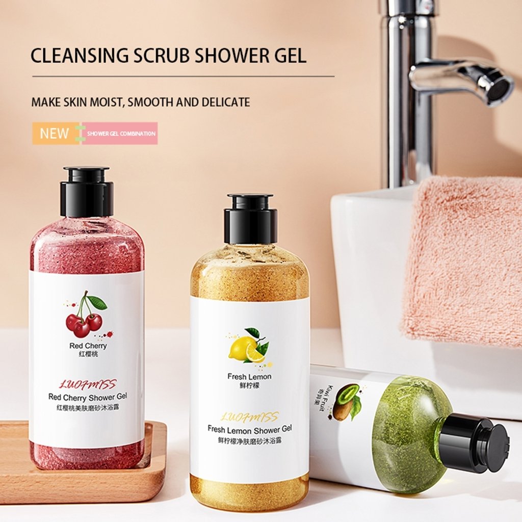 Wholesale Private Label Exfoliating Body Wash Natural Lemon Cherry Kiwi Flavors shower gel OEM Lightening Whitening Shower Cream