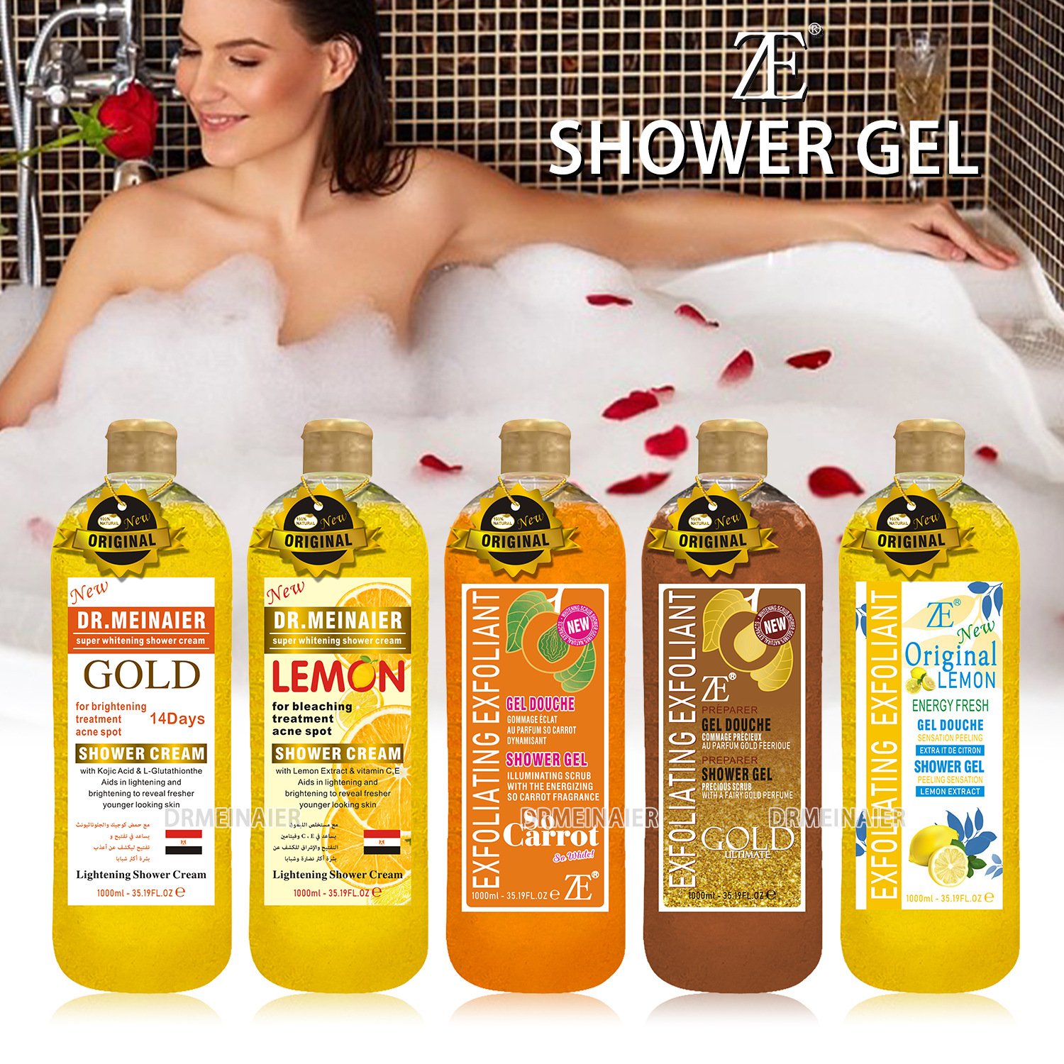 New Design Shower Gel Exfoliating Whitening Nourishing Skin Anti Aging Care Scrub Body Wash