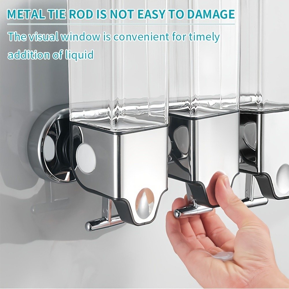 Shampoo, Shower Gel and Conditioner Dispenser, Drill Free with Adhesive.No-Drill 3 Pack 500ml Wall Mounted soap Dispenser