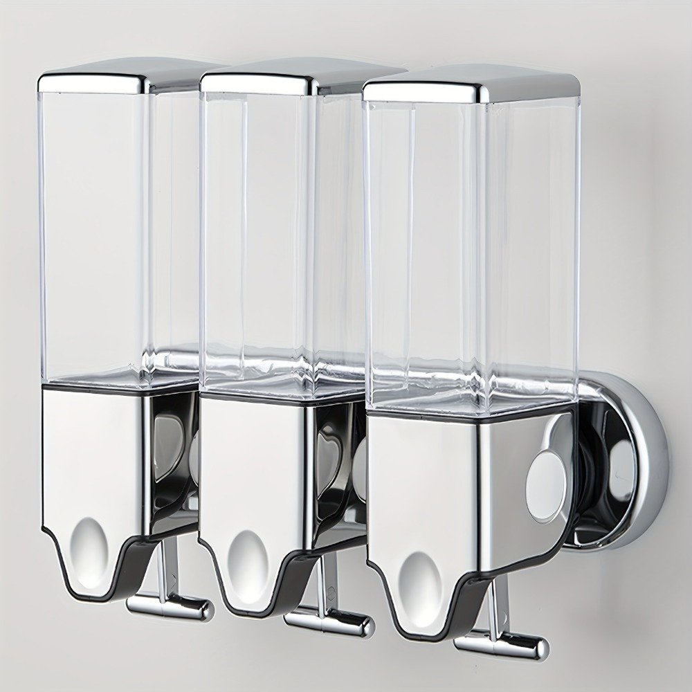 Shampoo, Shower Gel and Conditioner Dispenser, Drill Free with Adhesive.No-Drill 3 Pack 500ml Wall Mounted soap Dispenser