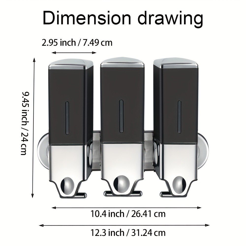 Shampoo, Shower Gel and Conditioner Dispenser, Drill Free with Adhesive.No-Drill 3 Pack 500ml Wall Mounted soap Dispenser