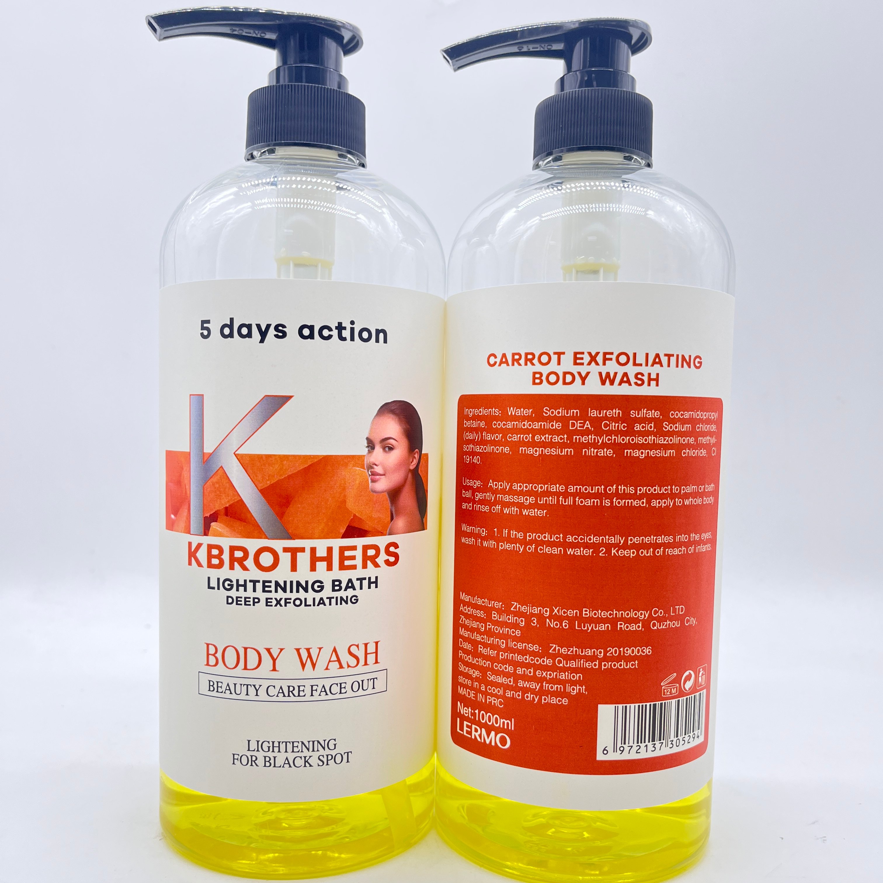 LERMO 1000ml Wholesale Body Fragrance Hotel Shower Gel Whitening Shower Gel Carrot exfoliating black head Body Wash Gel
