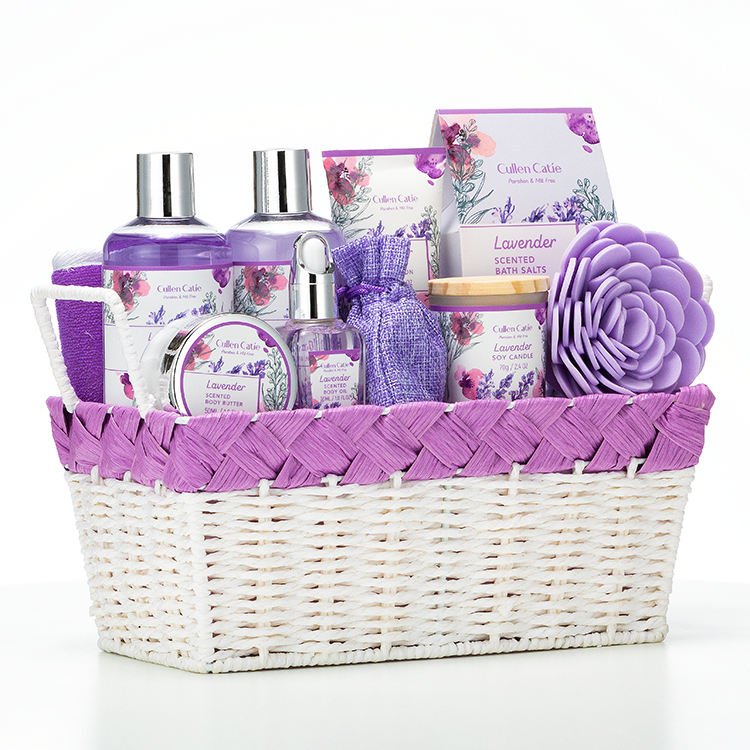 Wholesales factory price Custom Purple lavender fragrance basket Bathing set shower gel home spa bubble bath body lotion OEM&ODM