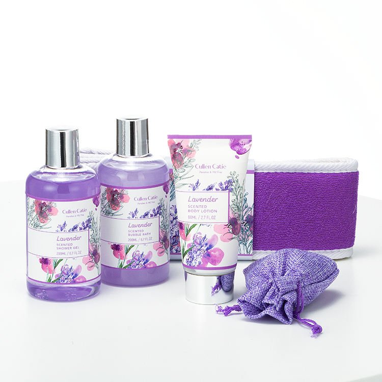 Wholesales factory price Custom Purple lavender fragrance basket Bathing set shower gel home spa bubble bath body lotion OEM&ODM