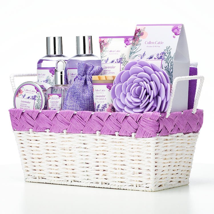 Wholesales factory price Custom Purple lavender fragrance basket Bathing set shower gel home spa bubble bath body lotion OEM&ODM