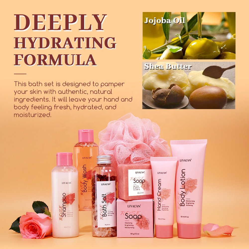 Private Label Luxury Rose Body SPA Kit Skin Nourishing Hair Cleansing Self Care Women Gift Bath Sets