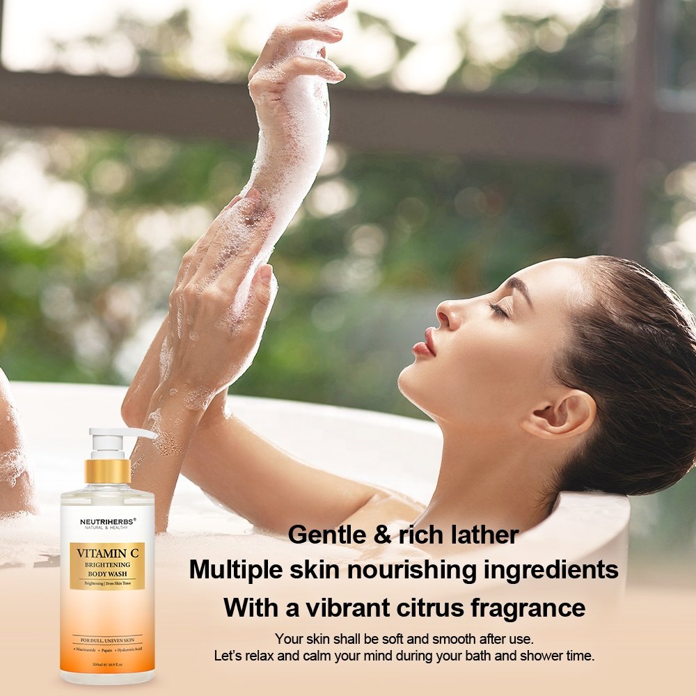 Vegan Herbal Natural Skin Perfumed Bath Private Label Wholesale Whitening Vitamin C Body Wash Shower Gel