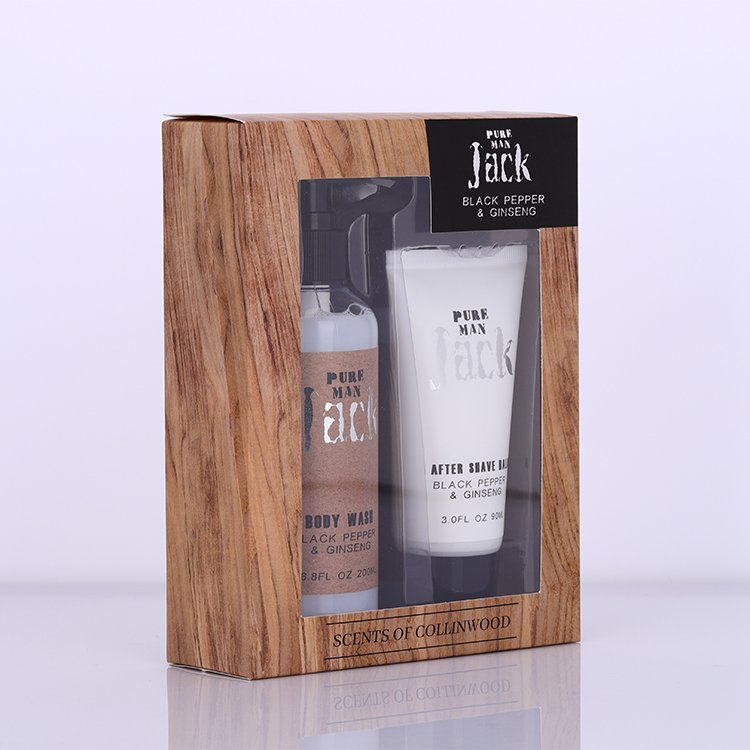 Customized natural design after shave balm body wash men bath body care wood box gift set