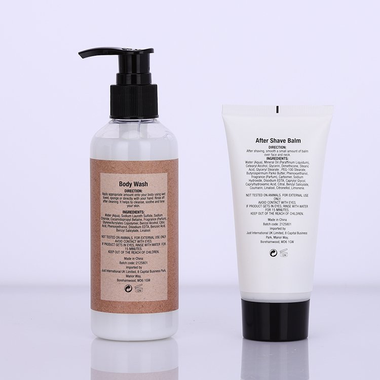 Customized natural design after shave balm body wash men bath body care wood box gift set