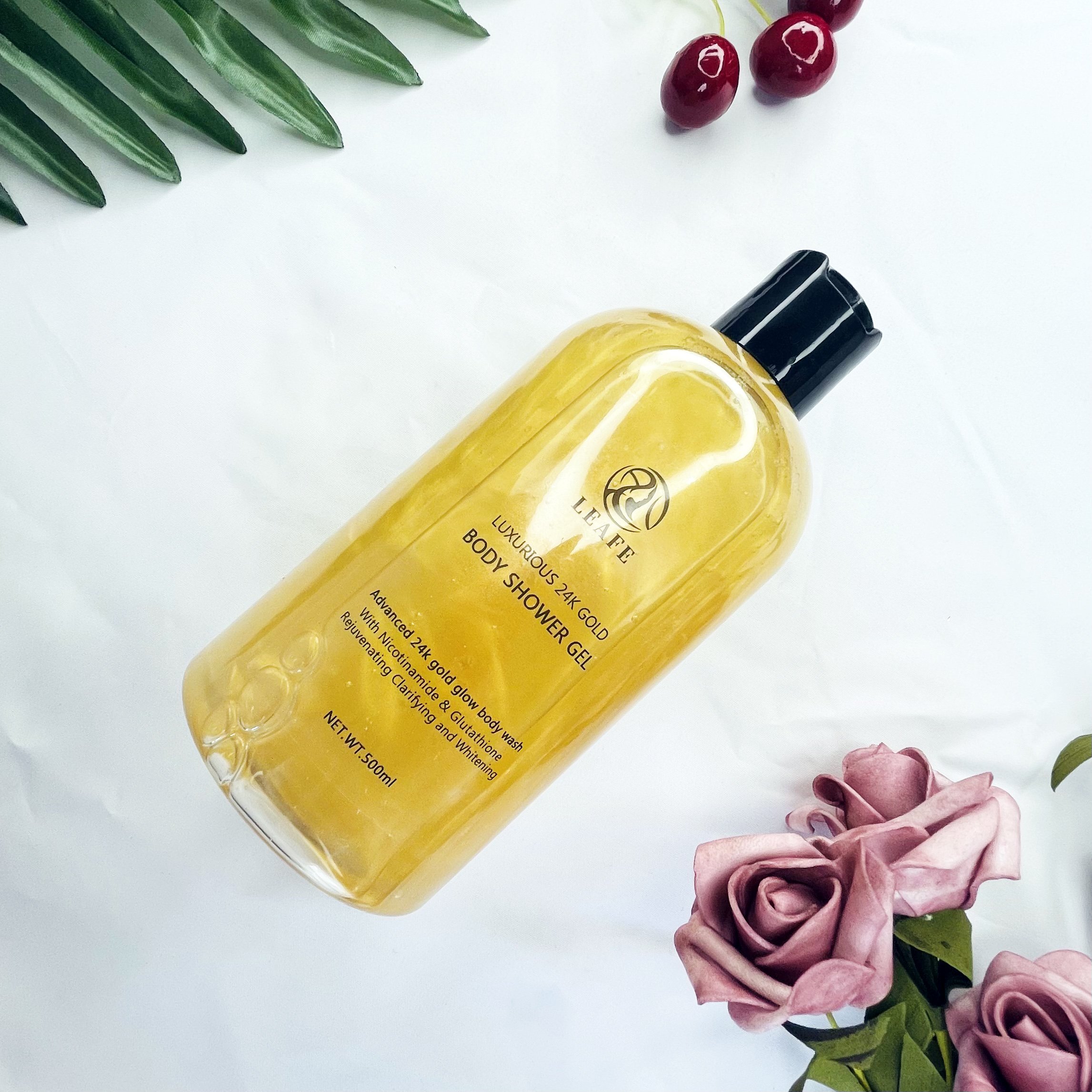 Private Label Skin Brightening Anti-aging 24k Gold Kojic Acid Body Wash Shower Milk Gel