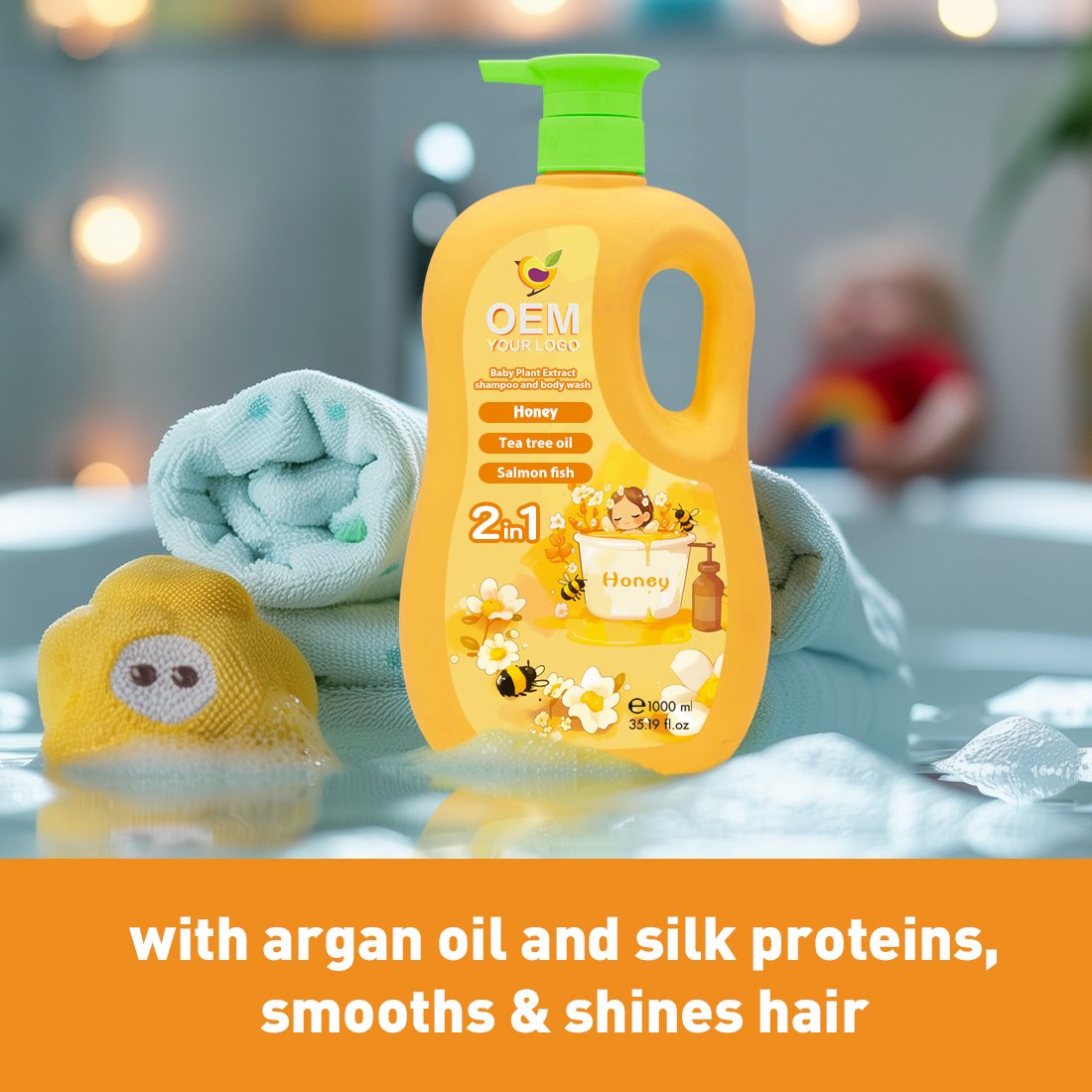 Baby Shampoo and Bath 2 in 1 Sulfate-free Moisturizing Lightening & Hyaluronic acid Honey Baby Shampoo and Body Wash Bulk Salee
