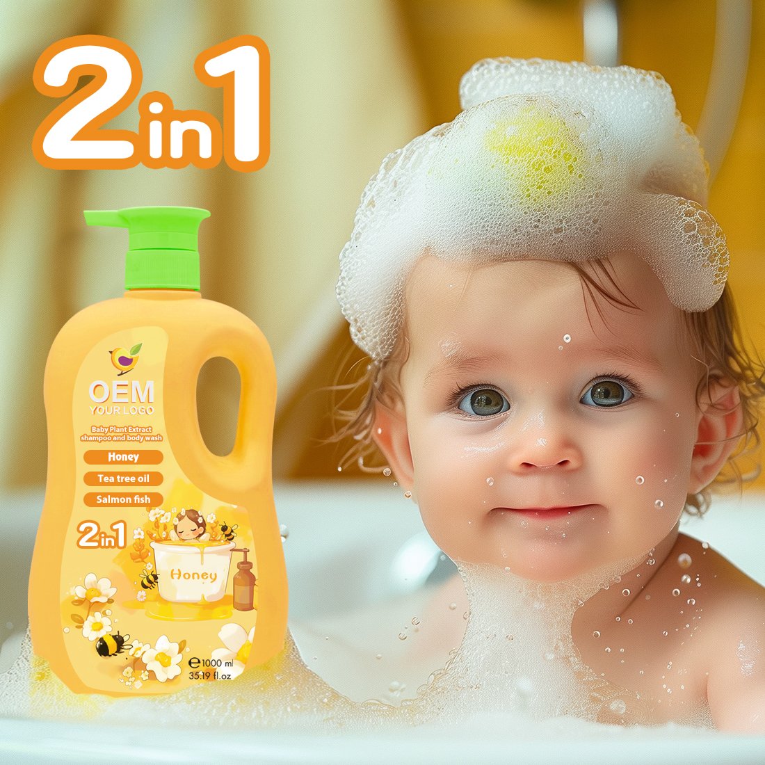 Baby Shampoo and Bath 2 in 1 Sulfate-free Moisturizing Lightening & Hyaluronic acid Honey Baby Shampoo and Body Wash Bulk Salee
