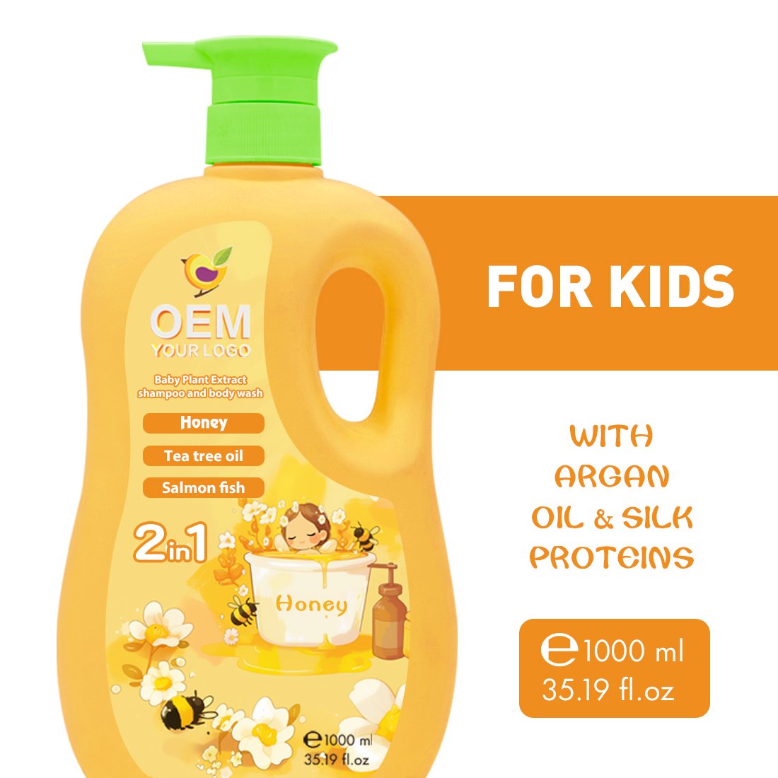 Baby Shampoo and Bath 2 in 1 Sulfate-free Moisturizing Lightening & Hyaluronic acid Honey Baby Shampoo and Body Wash Bulk Salee