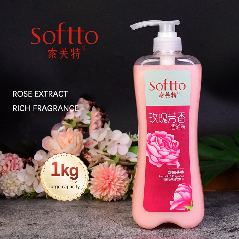Private label Softto shower gel large bottle 1kg rose lavender moisturizing lasting fragrance bath shower gel body wash