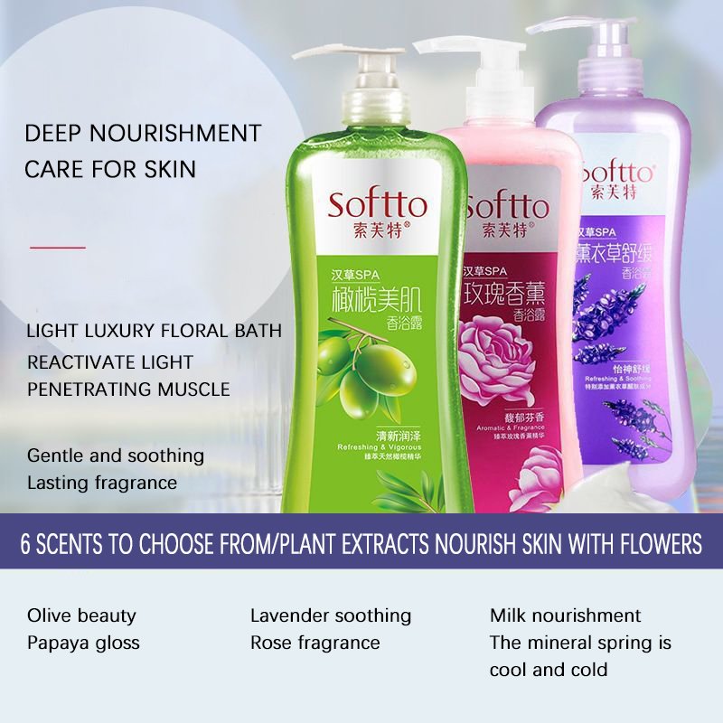 Private label Softto shower gel large bottle 1kg rose lavender moisturizing lasting fragrance bath shower gel body wash