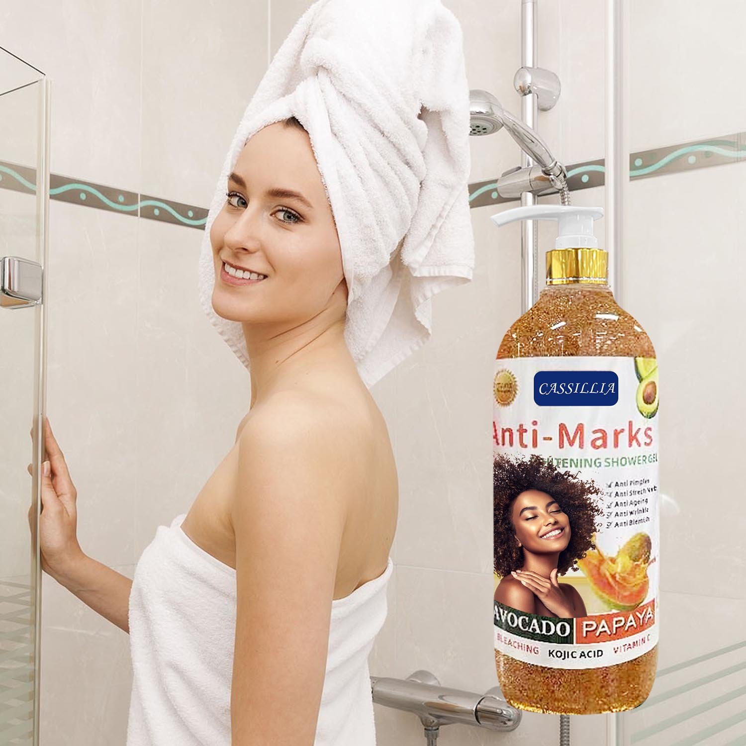 Private Label Vitamin C Papaya Avocado Shower Gel Anti Marks Whitening Nourishing Skin Refresh Body Care Fruit Scrub Body Wash