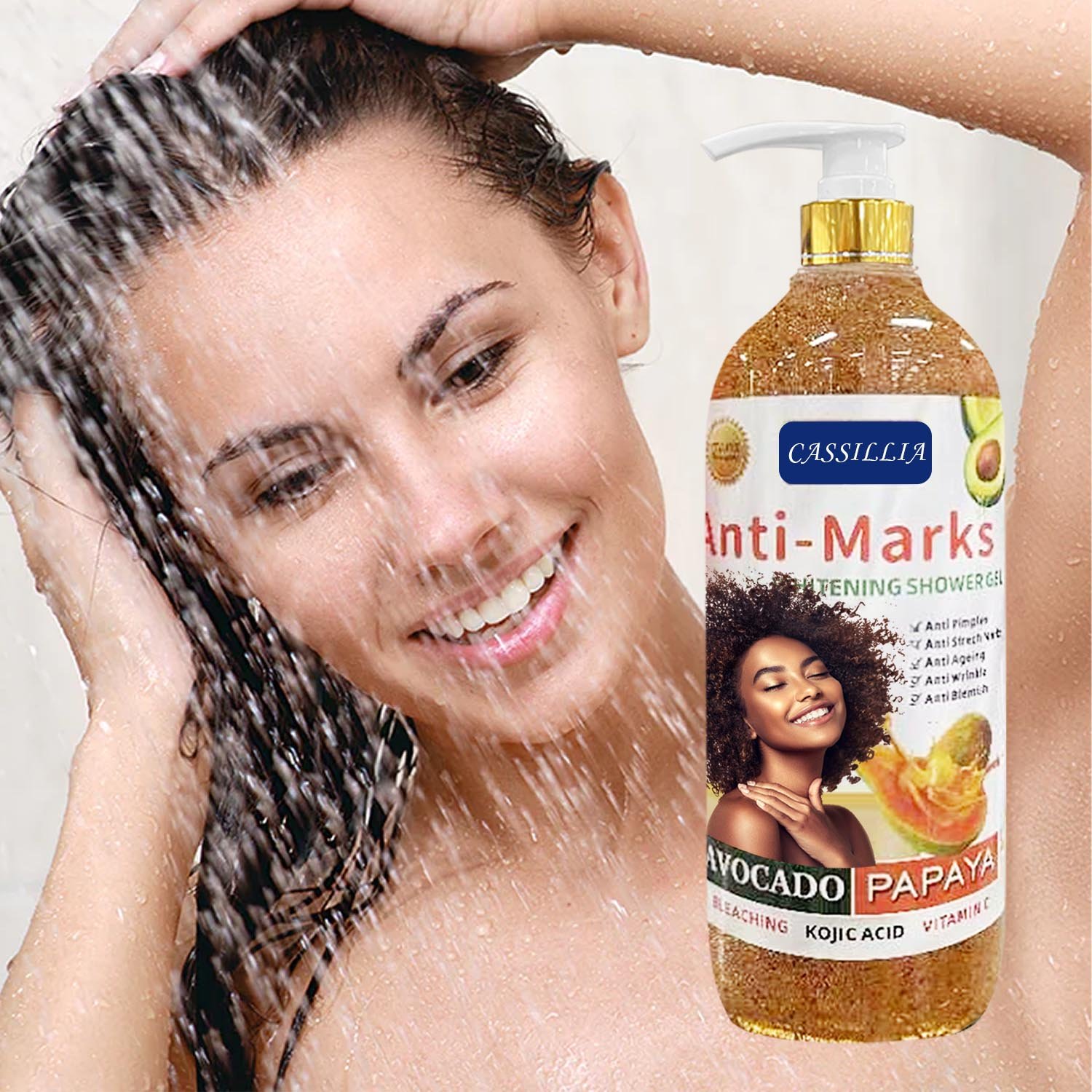 Private Label Vitamin C Papaya Avocado Shower Gel Anti Marks Whitening Nourishing Skin Refresh Body Care Fruit Scrub Body Wash