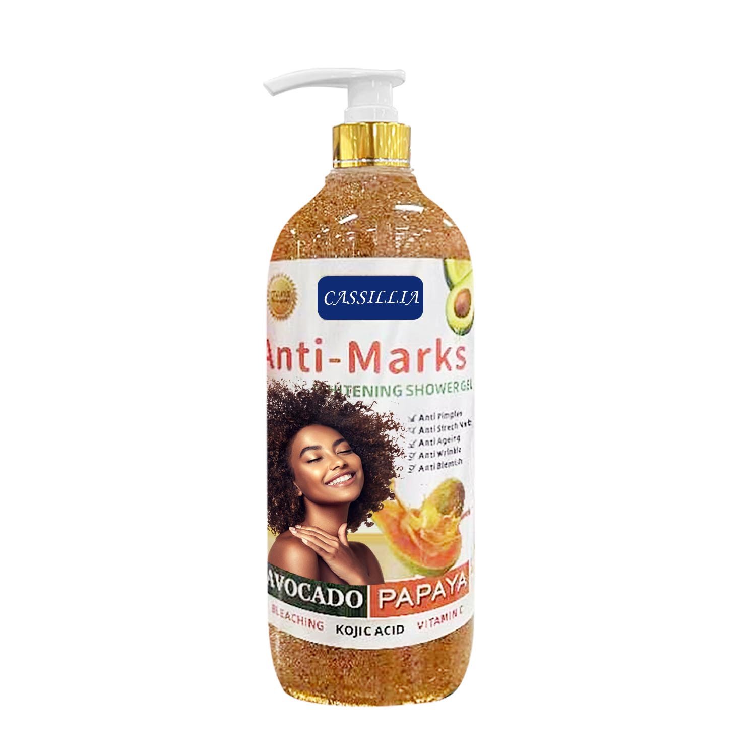 Private Label Vitamin C Papaya Avocado Shower Gel Anti Marks Whitening Nourishing Skin Refresh Body Care Fruit Scrub Body Wash