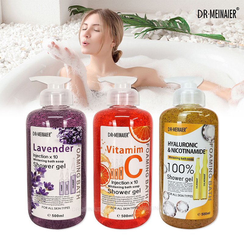 Private Label Whitening Vitamin C Exfoliating Silky Lotion Body Wash Shower Gel 500ml Collagen Body Lotion For Black Skin