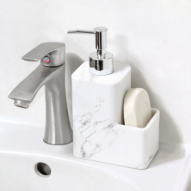 Soap Dispenser with Soap Holder, Liquid Hand,Shower Gel Shampoo Pump Bottle and Sponge Holder for Kitchen Sink Bathroom Storage
