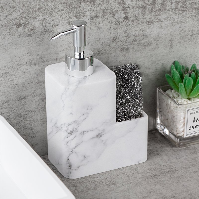 Soap Dispenser with Soap Holder, Liquid Hand,Shower Gel Shampoo Pump Bottle and Sponge Holder for Kitchen Sink Bathroom Storage