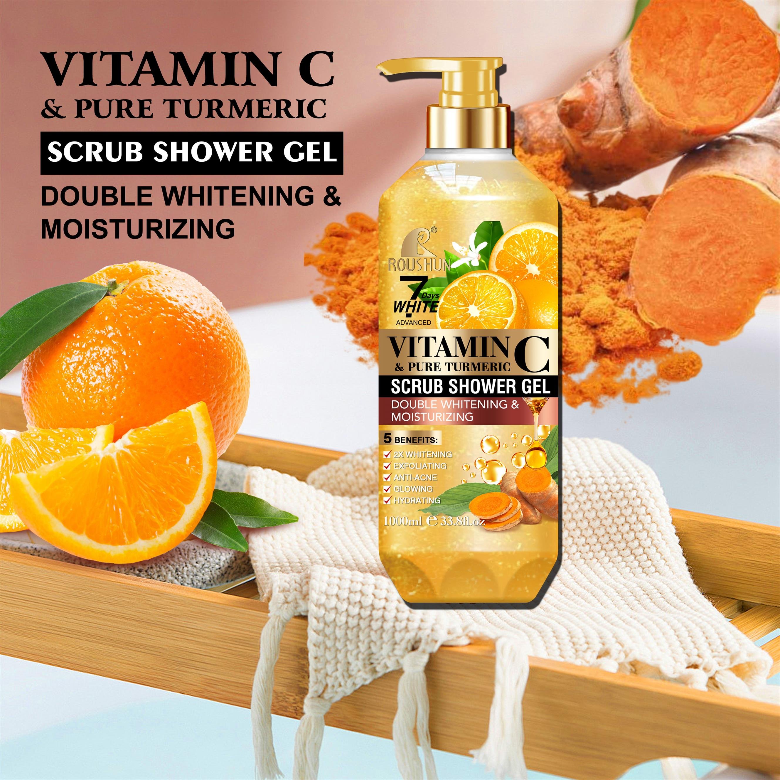 ROUSHUN Vitamin C Scrub Shower Gel Clean Skin Moisten Water Replenishing Long Lasting Fragrance Whitening Bubble Exfoliator