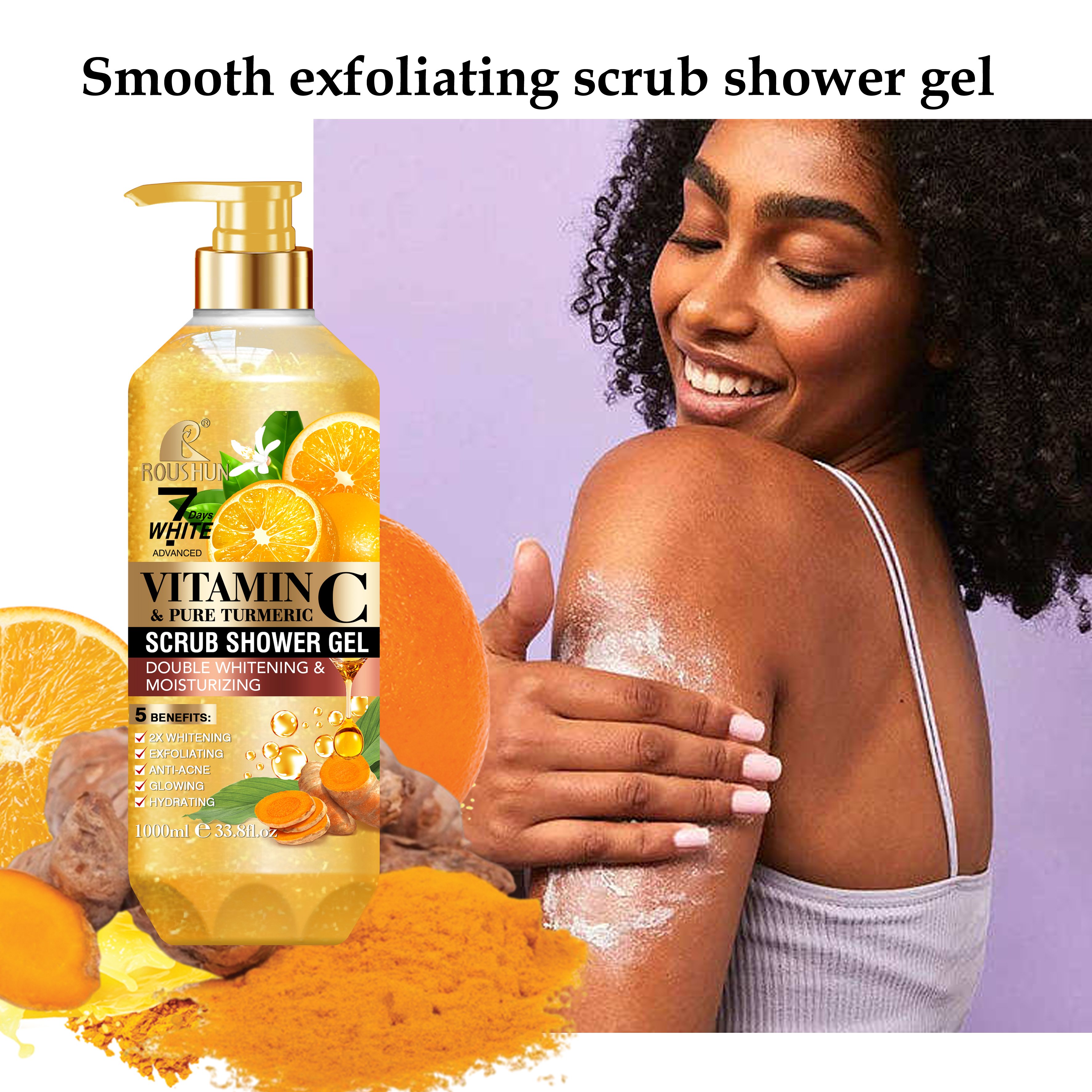 ROUSHUN Vitamin C Scrub Shower Gel Clean Skin Moisten Water Replenishing Long Lasting Fragrance Whitening Bubble Exfoliator