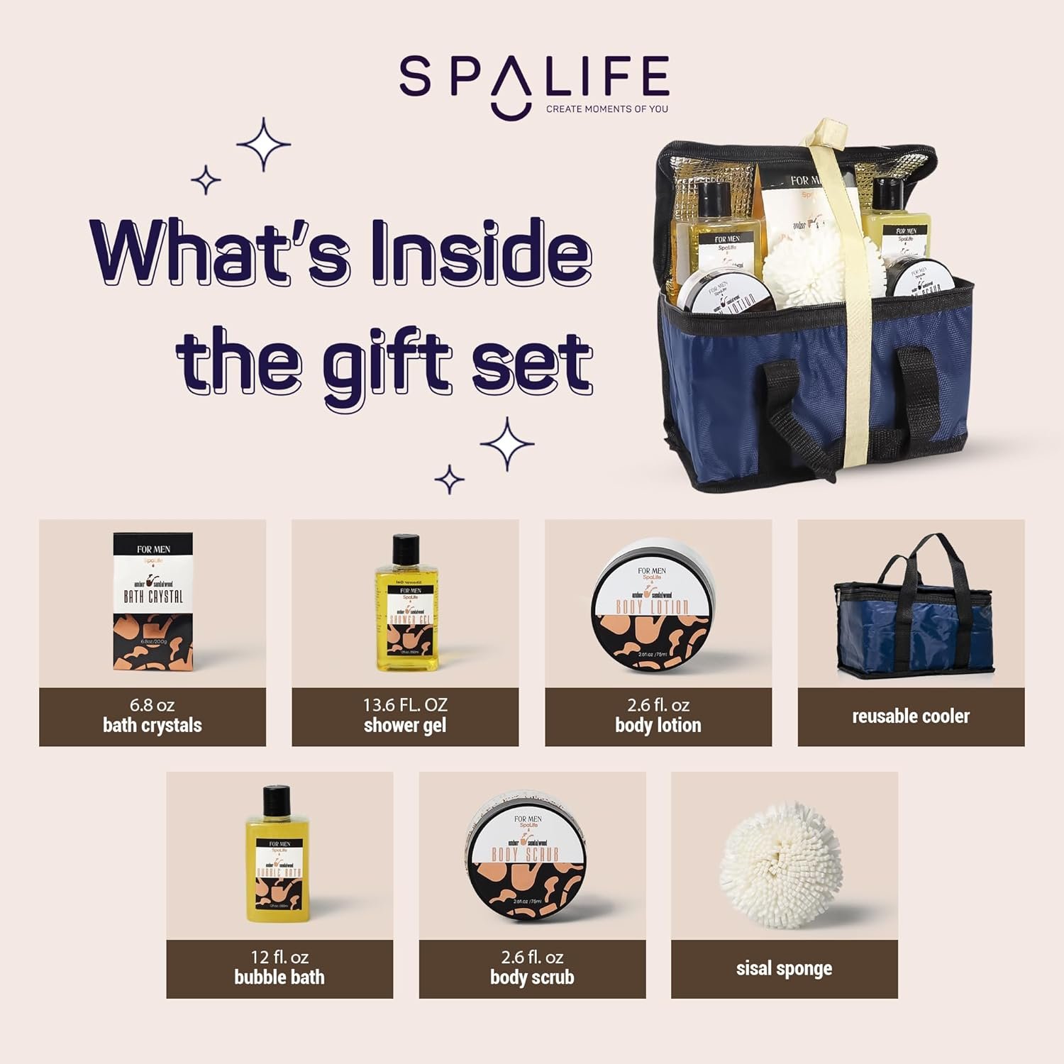 Men's Sandalwood Luxury Spa Skincare Set Shower Gel Exfoliating Scrub Bath set and Body Collection for Effective Cleansing