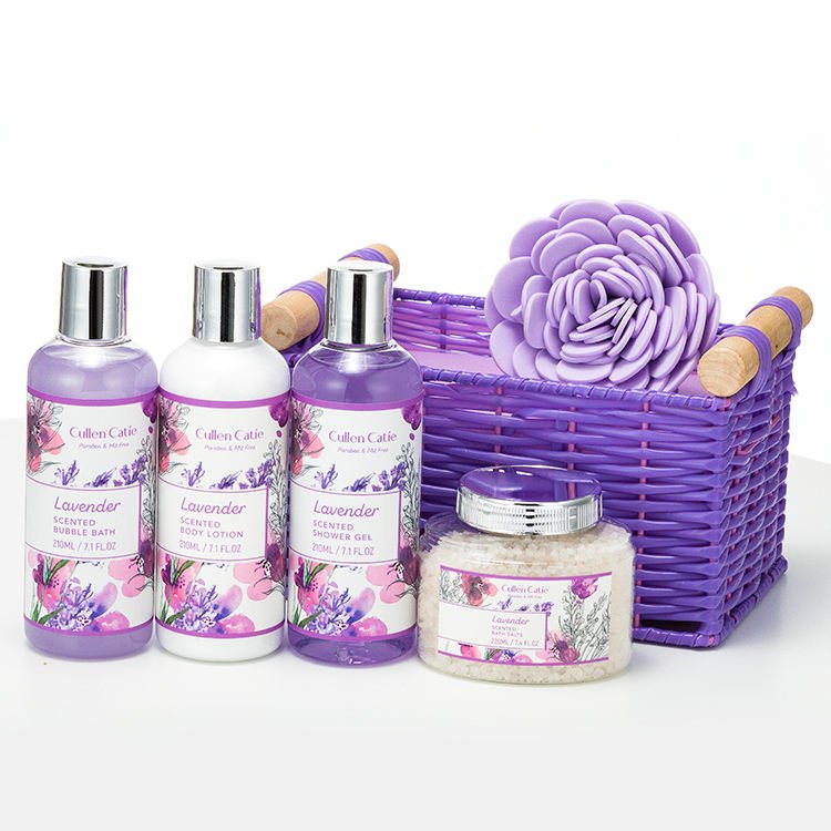 Lavender Scented Personal Care Spa Basket gift set OEM & ODM plant customized wholesale body bath salt exquisite packaging