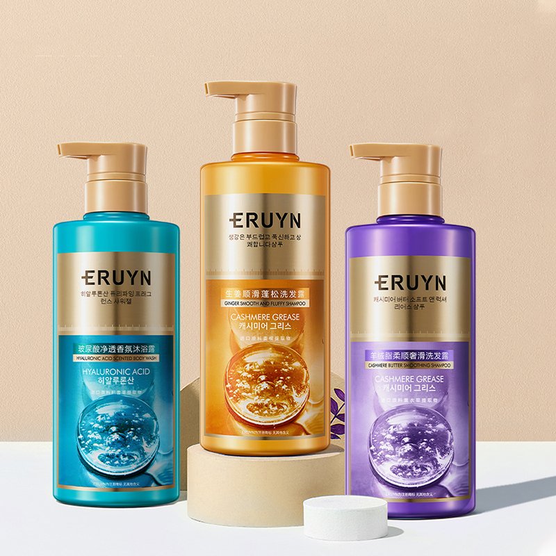 OEM ERUYN wholesale caviar amino acids whitening body wash nourishing for women bath shower gel hair shampoo body wash set