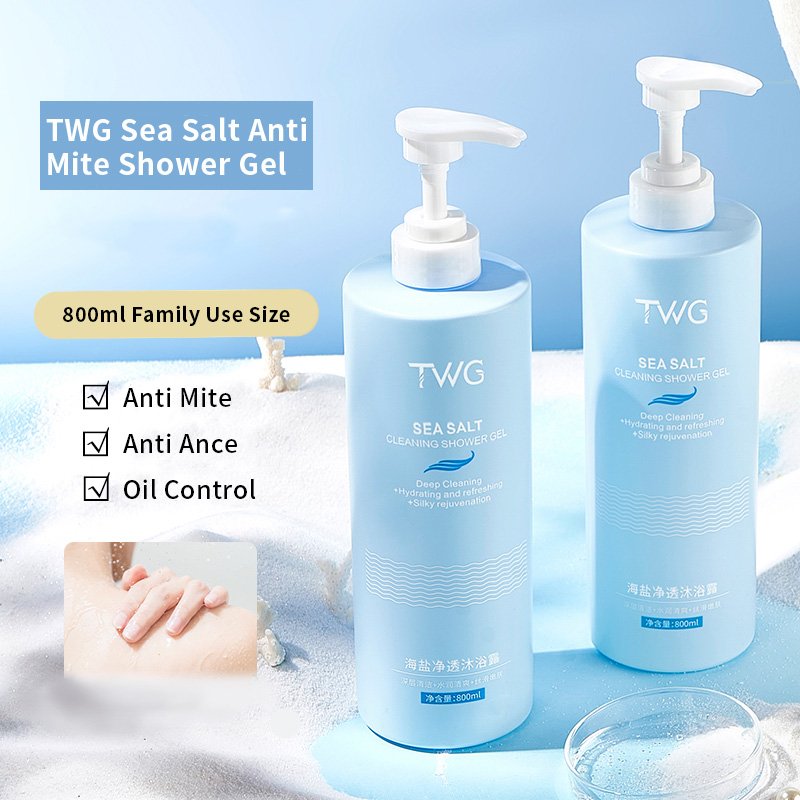 TWG Mite Removal Body Wash Anti Acne 800ml Large Family Use Size Body Cleanser Sea Salt Mineral Amino Acid Shower Gel